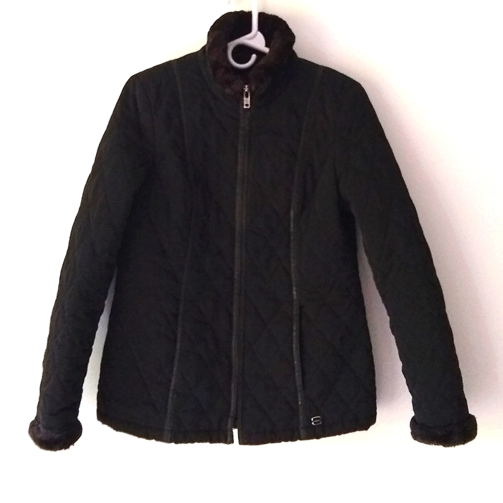 Esprit Cold Weather Jacket Full Zip Faux Fur Trim Black Small
